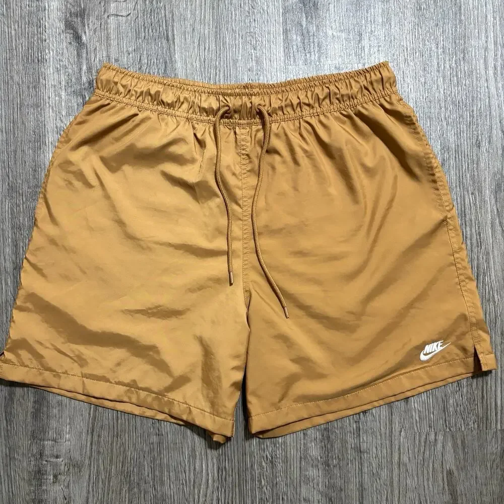 Nike Woven Shorts Men’s Size M Brown Solid Lined Drawstring Elastic Back Pocket